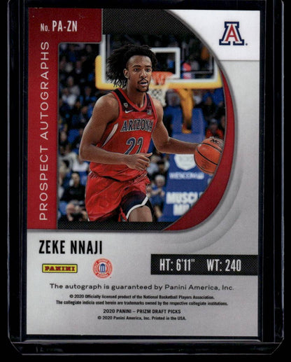 2020 Panini Prizm Draft Picks Collegiate #PA-ZN Zeke Nnaji Prospect Autographs