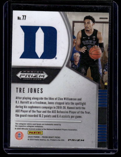 2020 Panini Prizm Draft Picks Collegiate #77 Tre Jones Red White and Blue