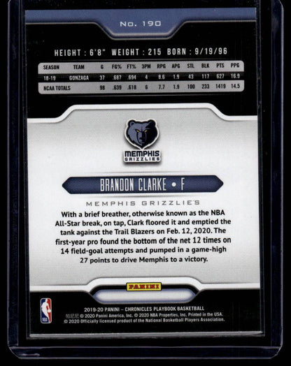 2019-20 Panini Chronicles #190 Brandon Clarke