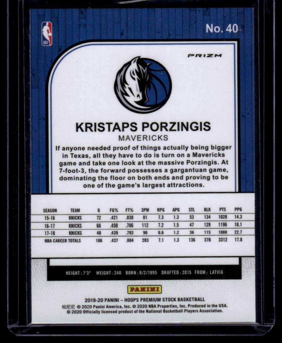 2019-20 Hoops Premium Stock #40 Kristaps Porzingis Prizms Silver Laser