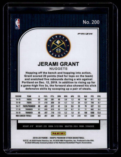 2019-20 Hoops Premium Stock #200 Jerami Grant Prizms Silver Laser