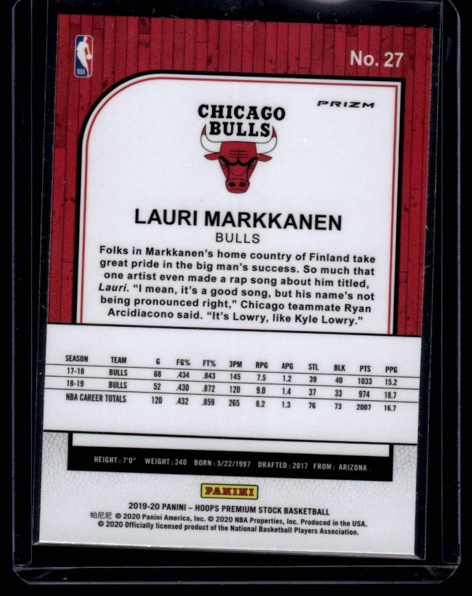 2019-20 Hoops Premium Stock #27 Lauri Markkanen Prizms Green