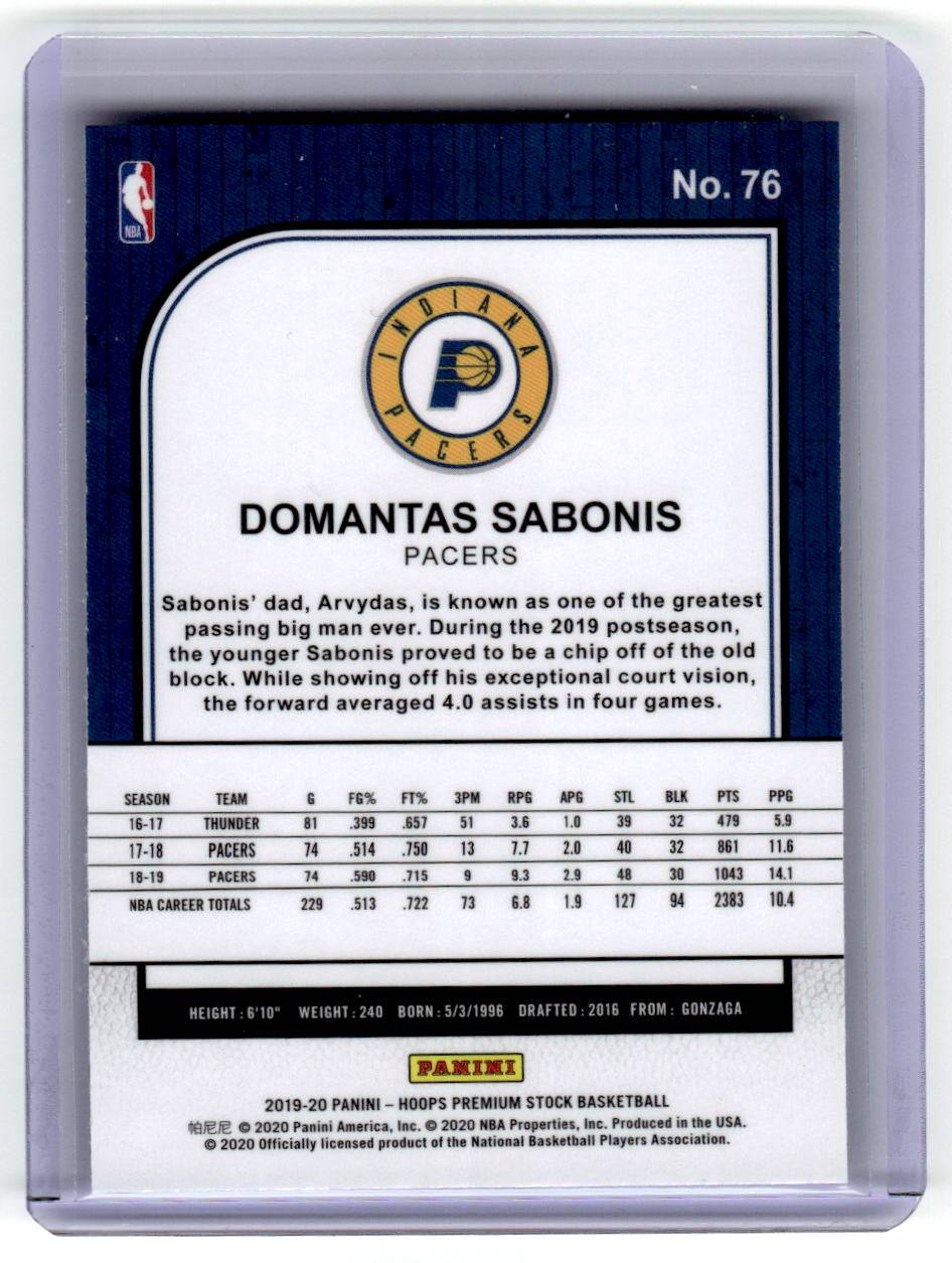 2019-20 Hoops Premium Stock #76 Domantas Sabonis