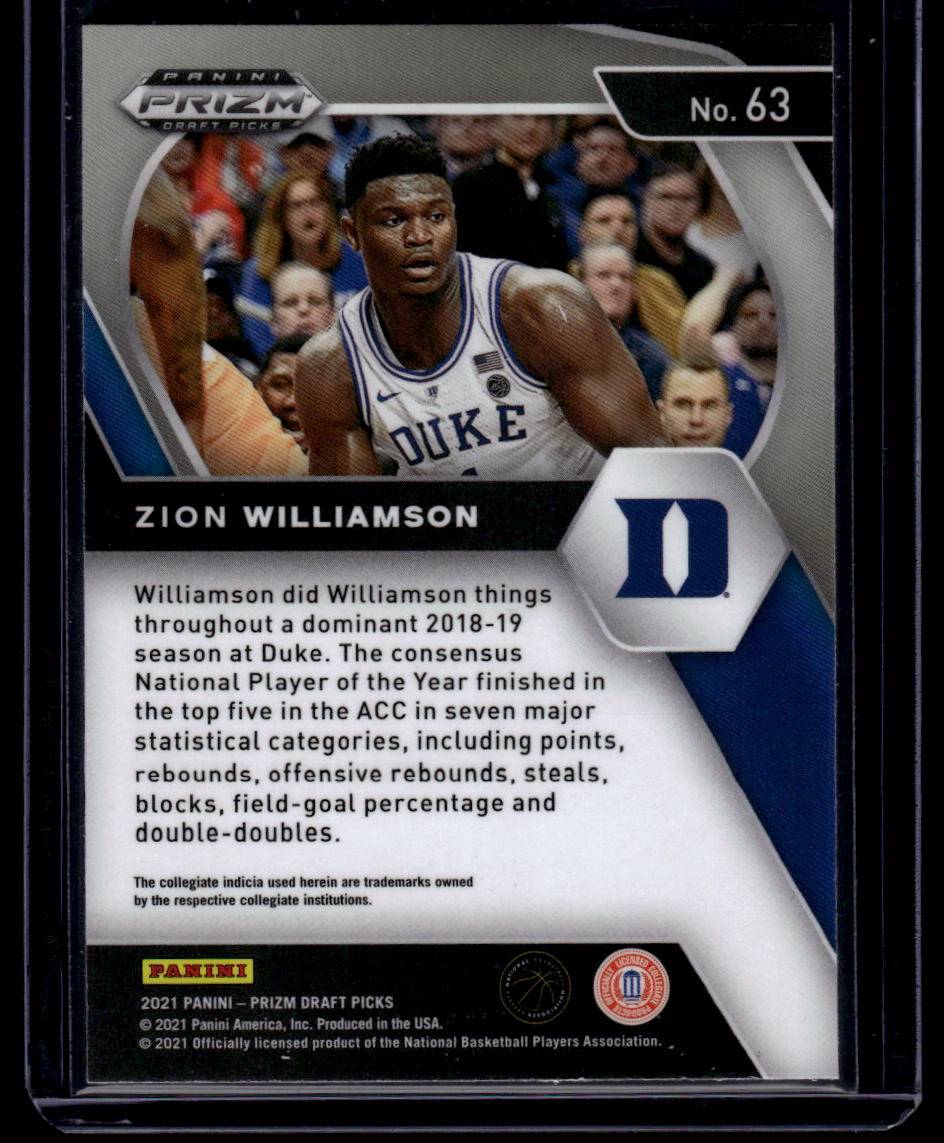 2021 Panini Prizm Draft Picks #63 Zion Williamson