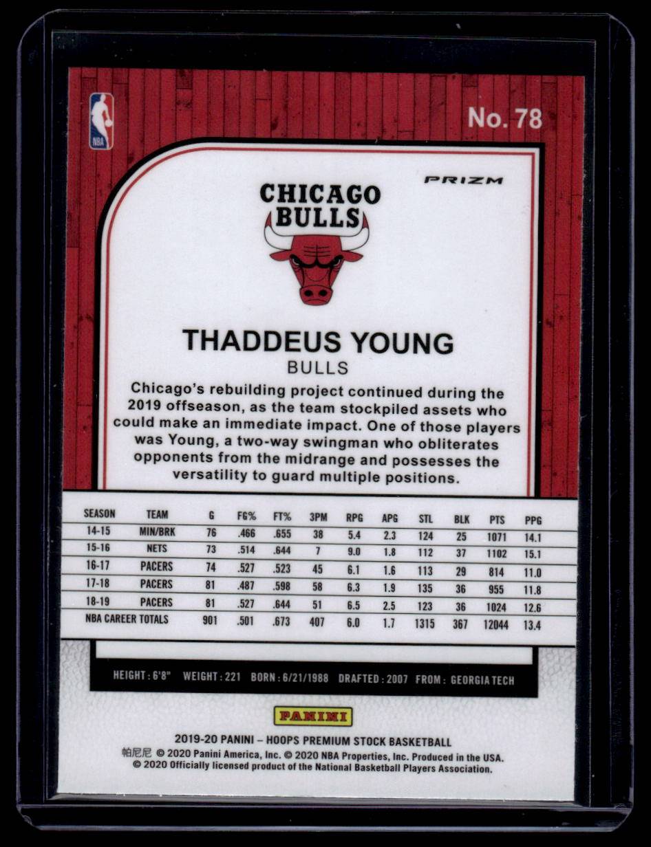 2019-20 Hoops Premium Stock #78 Thaddeus Young Prizms Silver Laser