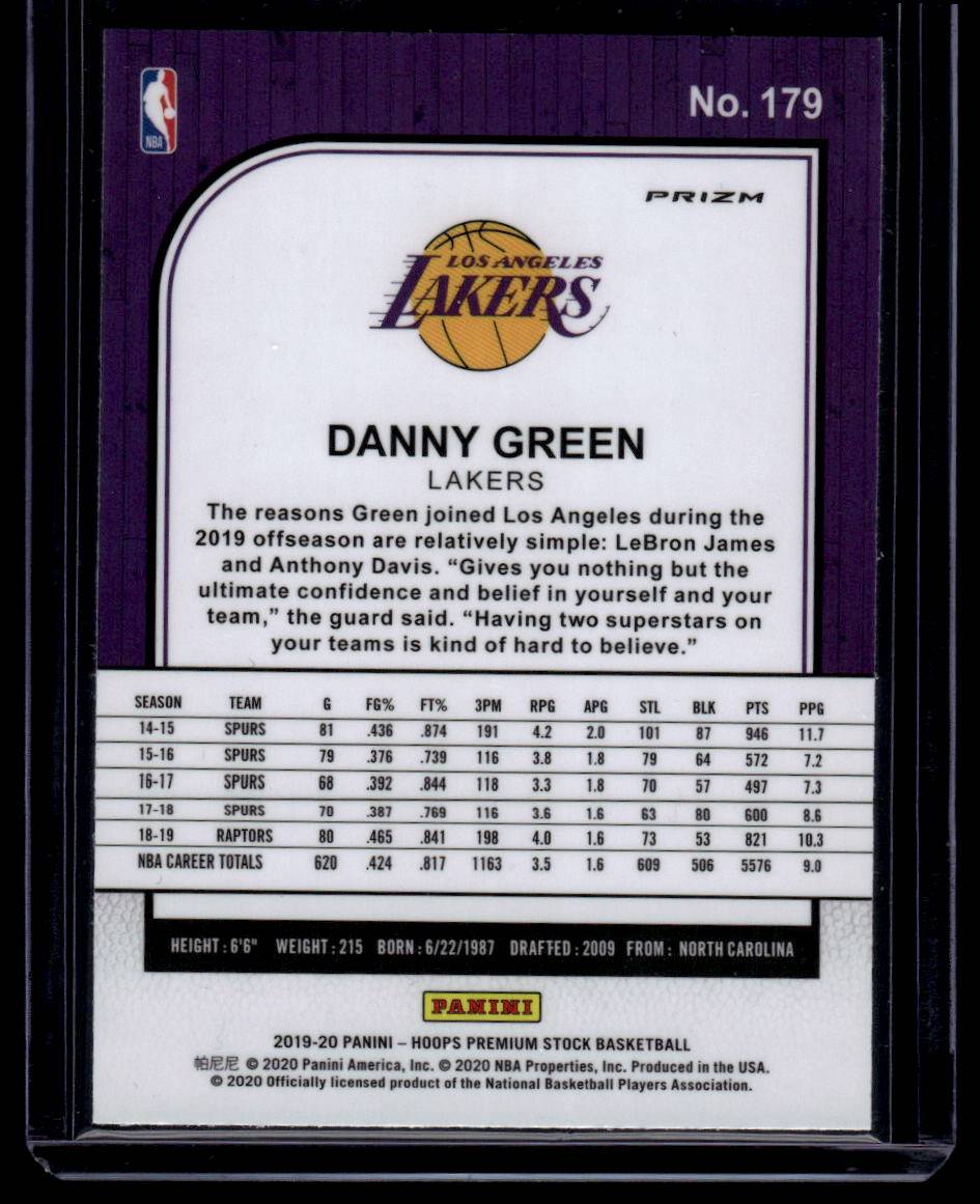 2019-20 Hoops Premium Stock #179 Danny Green Prizms Silver Laser