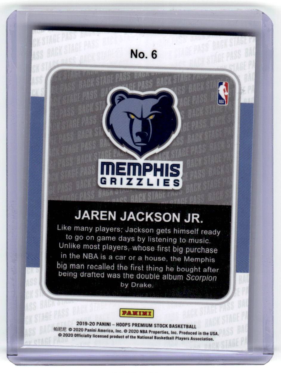 2019-20 Hoops Premium Stock #6 Jaren Jackson Jr. Backstage Pass