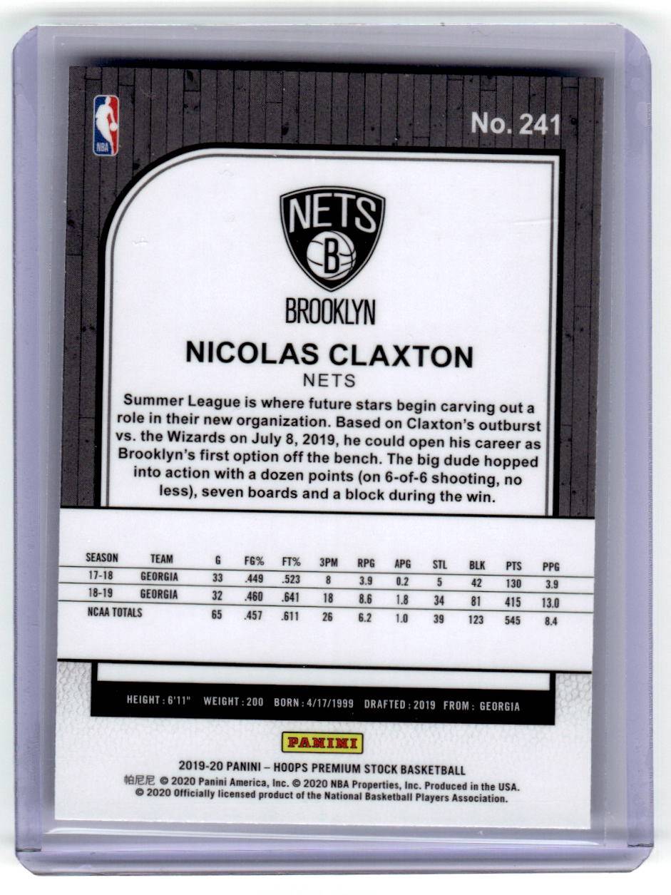 2019-20 Hoops Premium Stock #241 Nicolas Claxton