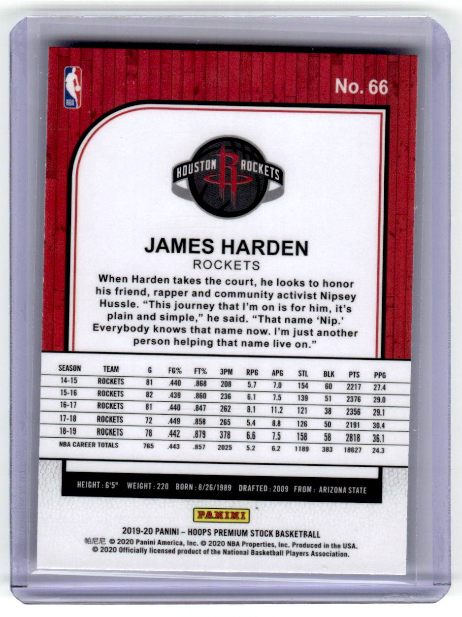 2019-20 Hoops Premium Stock #66 James Harden