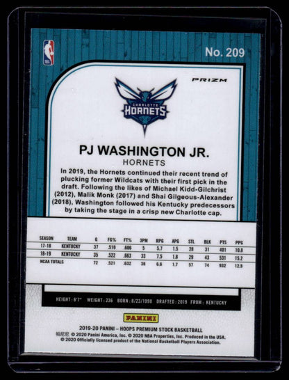 2019-20 Hoops Premium Stock #209 PJ Washington Jr. Prizms Silver