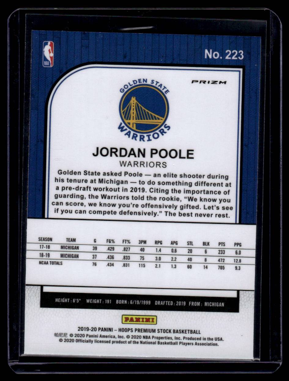 2019-20 Hoops Premium Stock #223 Jordan Poole Prizms Silver Laser