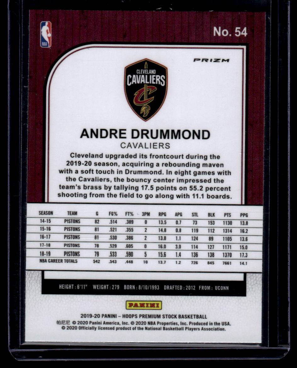 2019-20 Hoops Premium Stock #54 Andre Drummond Prizms Blue