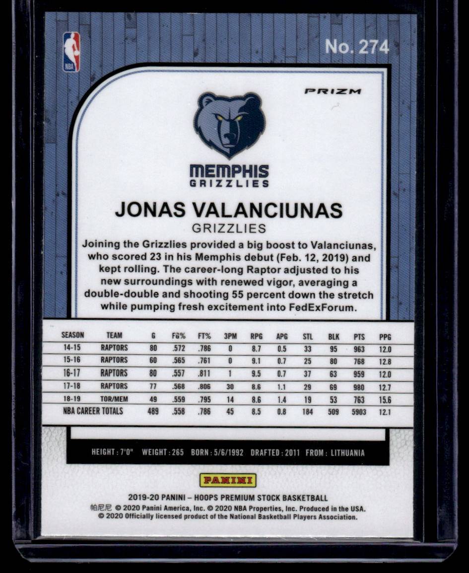 2019-20 Hoops Premium Stock #274 Jonas Valanciunas Prizms Green