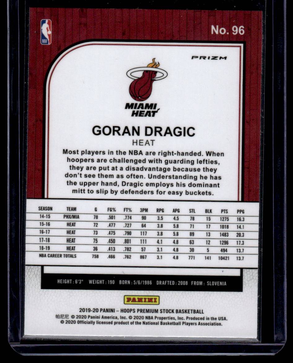 2019-20 Hoops Premium Stock #96 Goran Dragic Prizms Blue