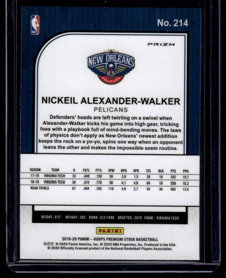 2019-20 Hoops Premium Stock #214 Nickeil Alexander-Walker Prizms Silver Laser