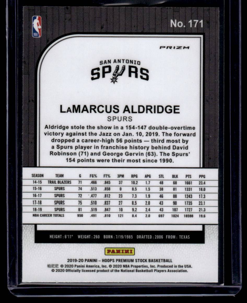 2019-20 Hoops Premium Stock #171 LaMarcus Aldridge Prizms Green