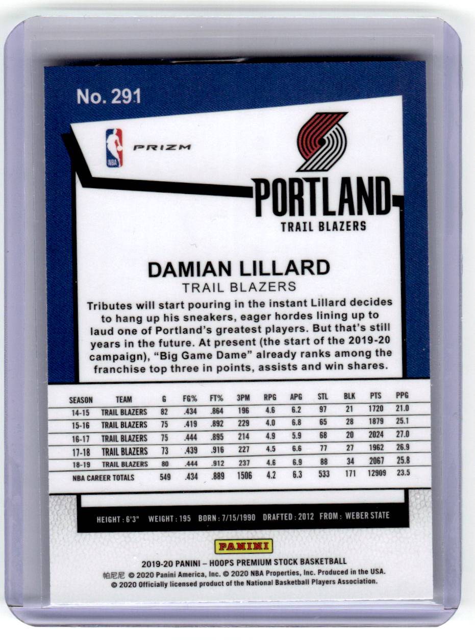 2019-20 Hoops Premium Stock #291 Damian Lillard Prizms Silver