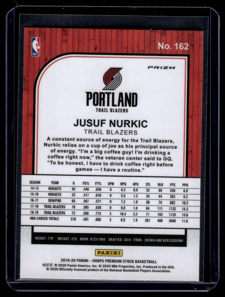 2019-20 Hoops Premium Stock #162 Jusuf Nurkic Prizms Silver Laser