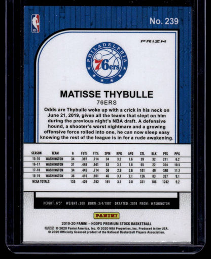 2019-20 Hoops Premium Stock #239 Matisse Thybulle Prizms Silver Laser