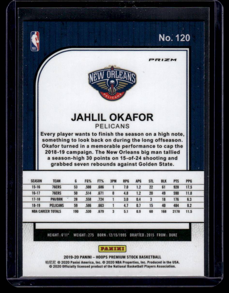 2019-20 Hoops Premium Stock #120 Jahlil Okafor Prizms Silver Laser