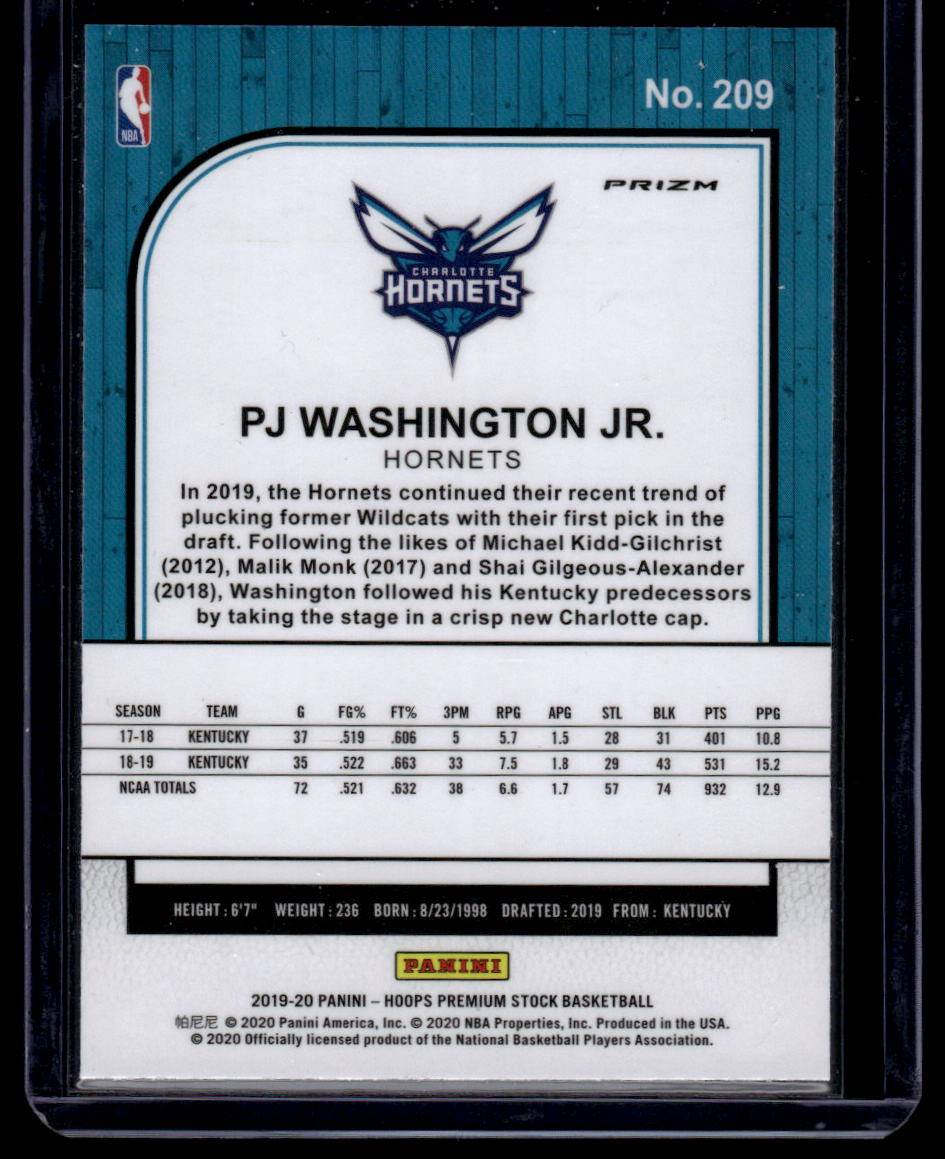 2019-20 Hoops Premium Stock #209 PJ Washington Jr. Prizms Green