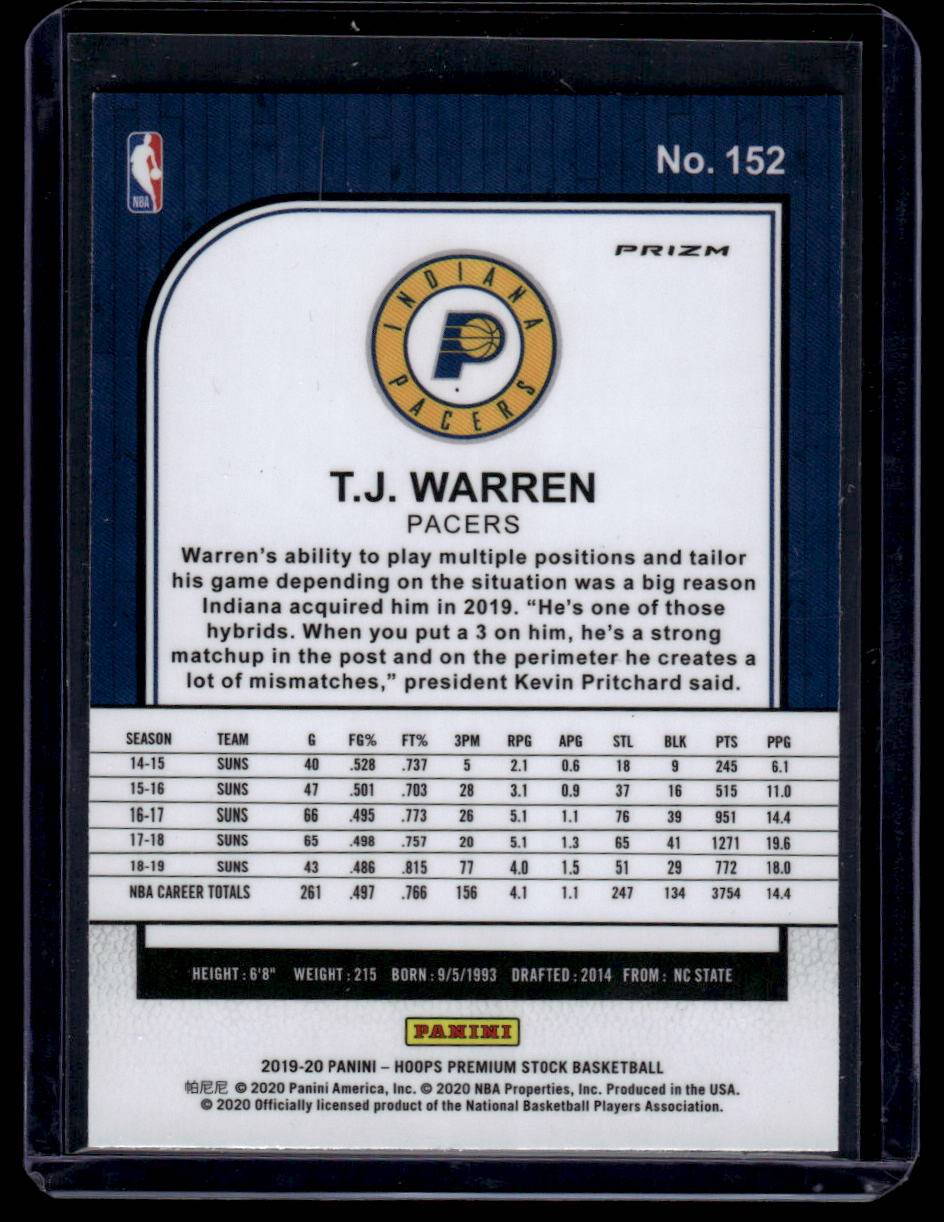 2019-20 Hoops Premium Stock #152 T.J. Warren Prizms Silver Mojo