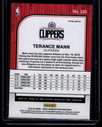 2019-20 Hoops Premium Stock #245 Terance Mann Prizms Silver