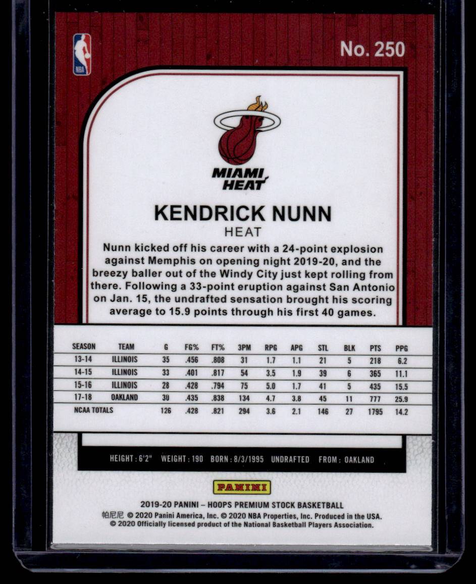 2019-20 Hoops Premium Stock #250 Kendrick Nunn