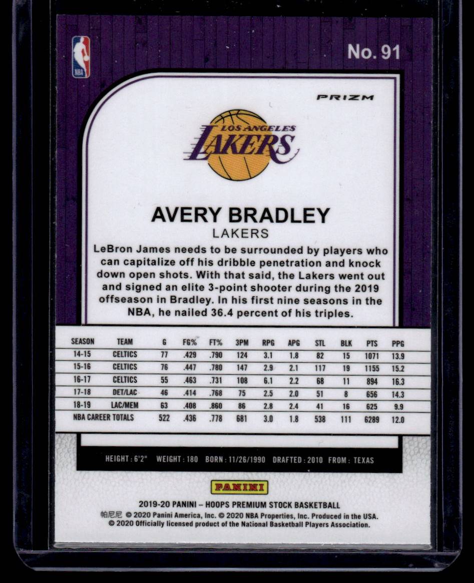 2019-20 Hoops Premium Stock #91 Avery Bradley Prizms Silver Scope