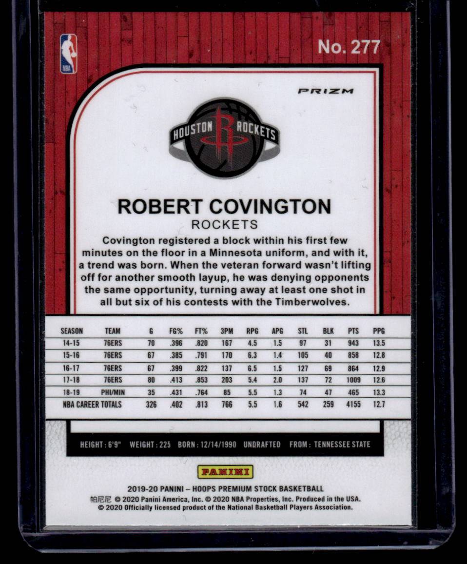 2019-20 Hoops Premium Stock #277 Robert Covington Prizms Red Flash