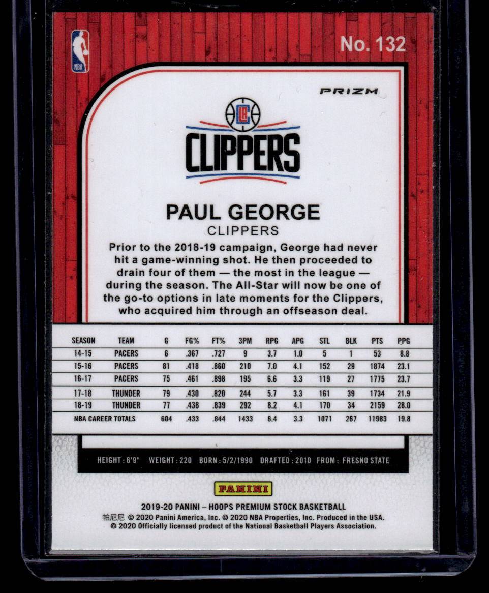 2019-20 Hoops Premium Stock #132 Paul George Prizms Flash