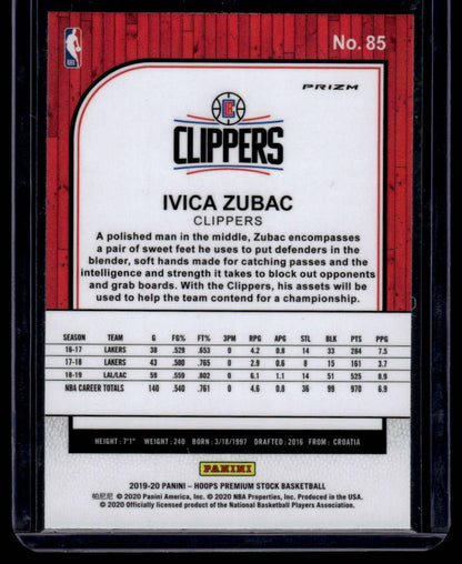 2019-20 Hoops Premium Stock #85 Ivica Zubac Prizms Silver Laser