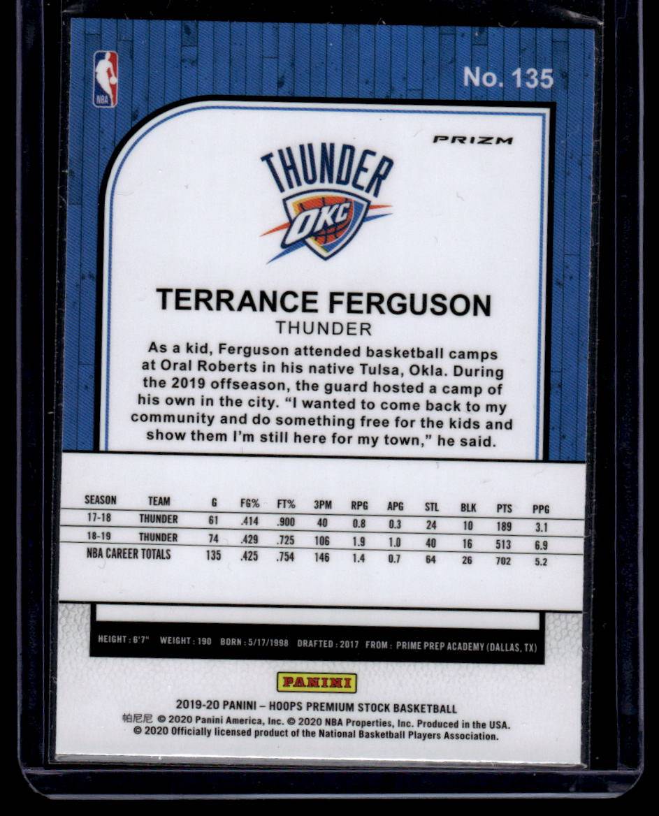 2019-20 Hoops Premium Stock #135 Terrance Ferguson Prizms Red Flash