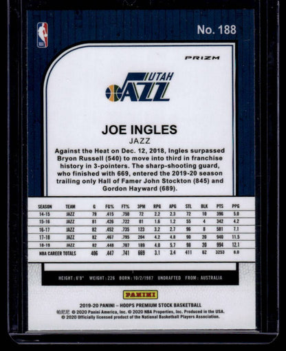 2019-20 Hoops Premium Stock #188 Joe Ingles Prizms Silver Laser