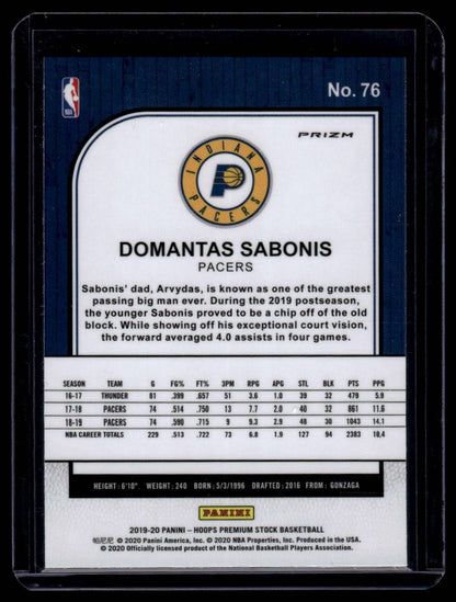 2019-20 Hoops Premium Stock #76 Domantas Sabonis Prizms Silver Laser