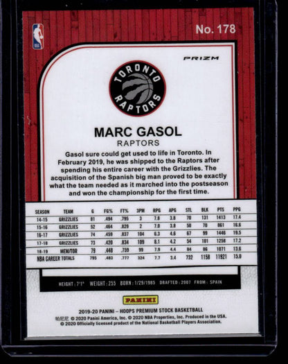 2019-20 Hoops Premium Stock #178 Marc Gasol Prizms Silver Laser