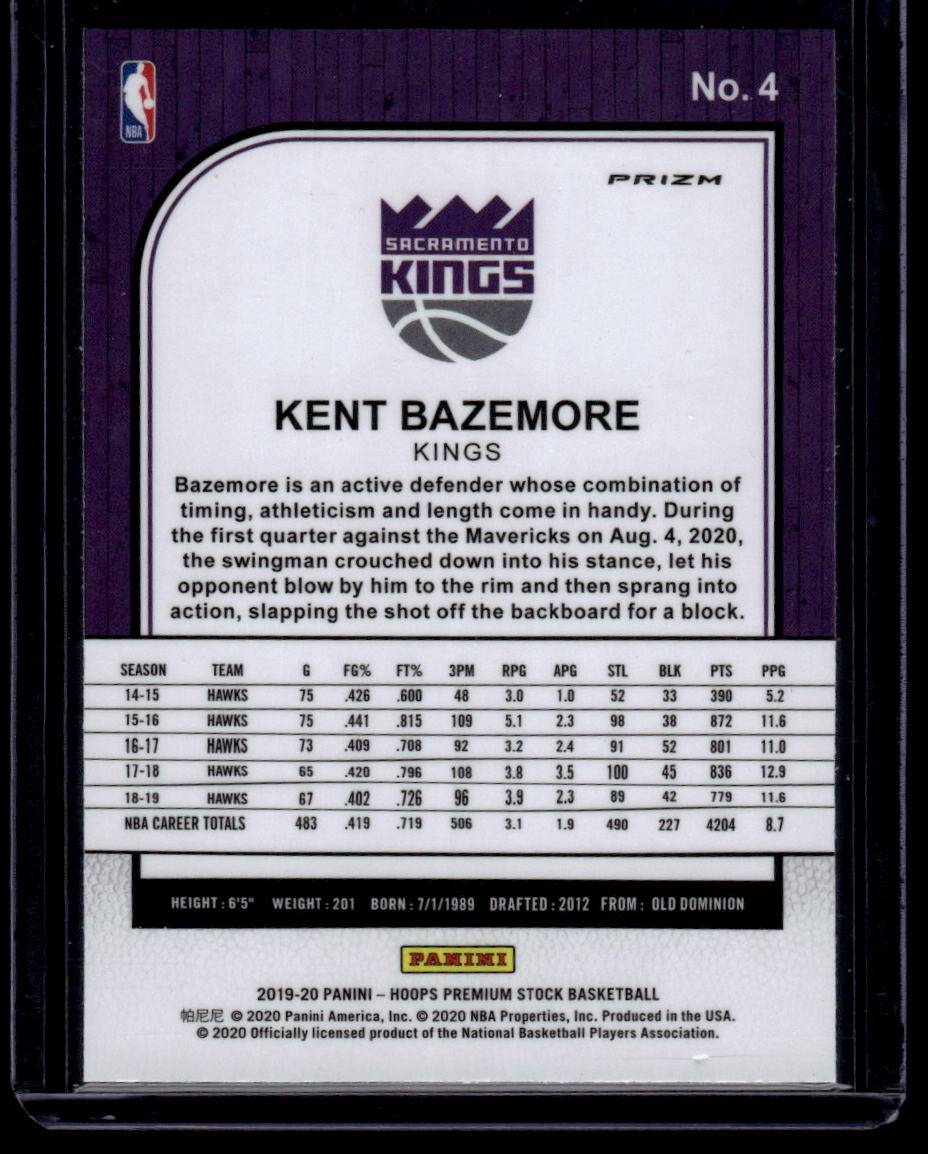 2019-20 Hoops Premium Stock #4 Kent Bazemore Prizms Blue