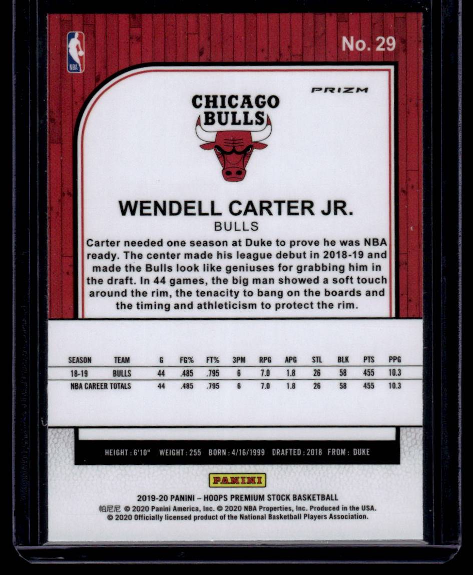 2019-20 Hoops Premium Stock #29 Wendell Carter Jr. Prizms Silver Laser