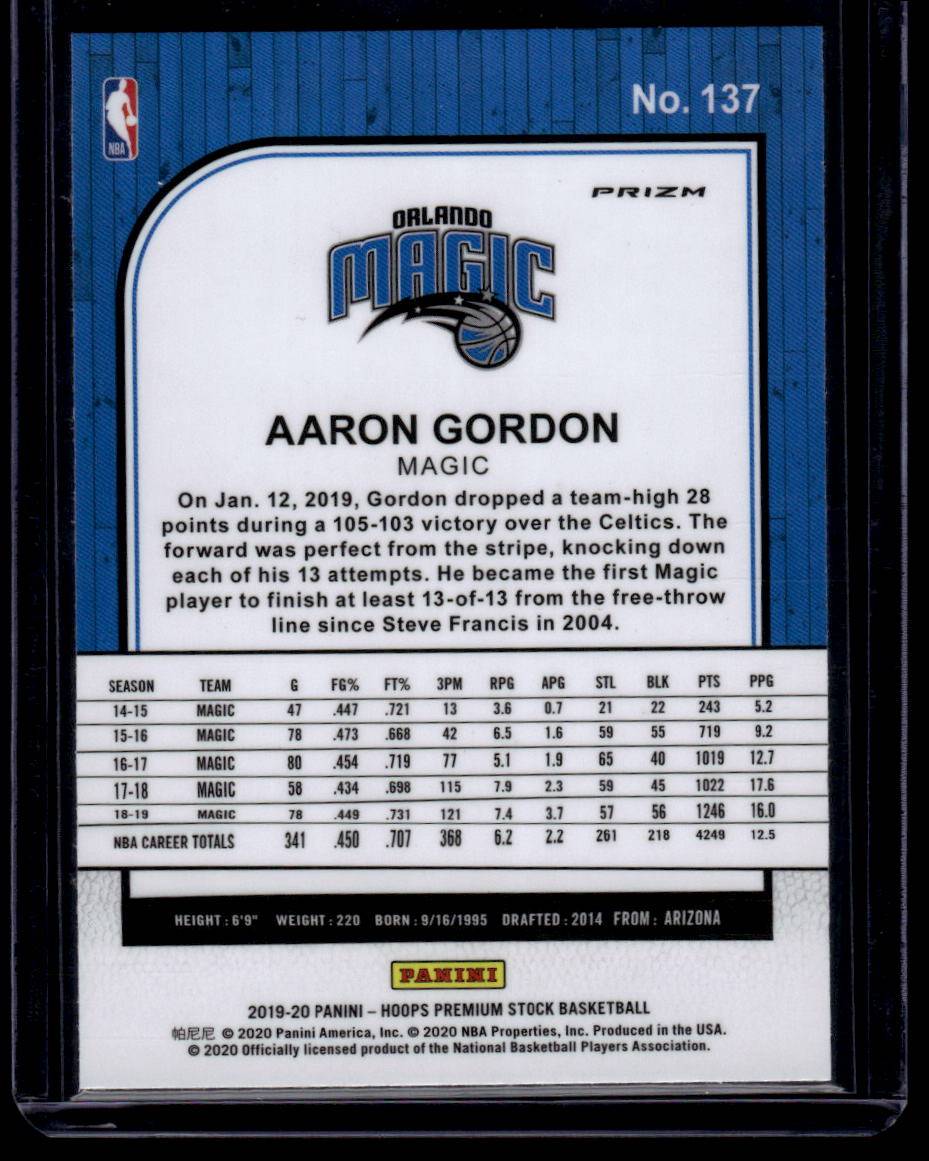 2019-20 Hoops Premium Stock #137 Aaron Gordon Prizms Silver Laser