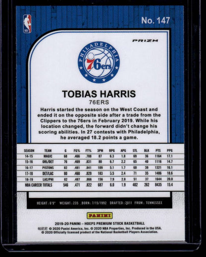 2019-20 Hoops Premium Stock #147 Tobias Harris Prizms Silver Laser