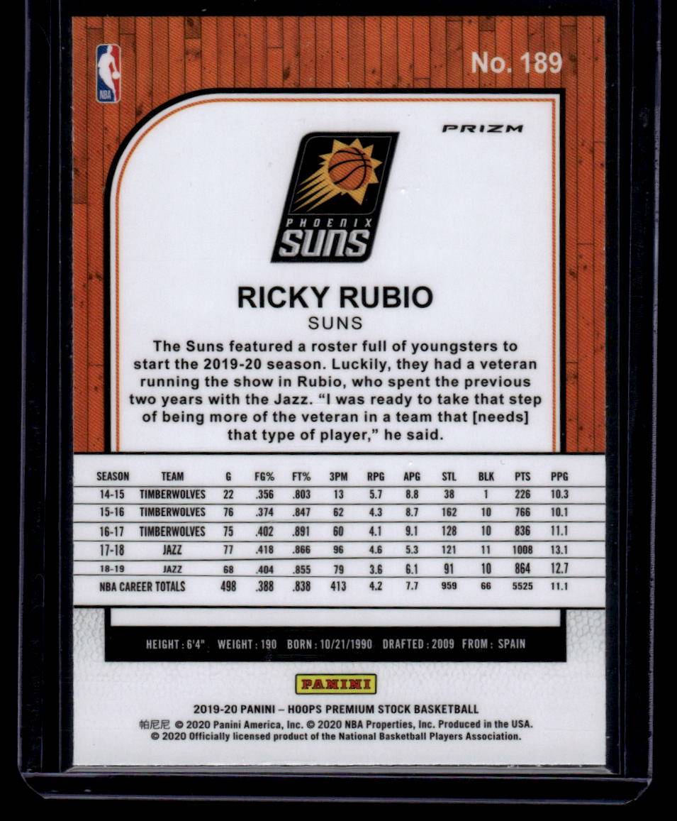 2019-20 Hoops Premium Stock #189 Ricky Rubio Prizms Silver Laser