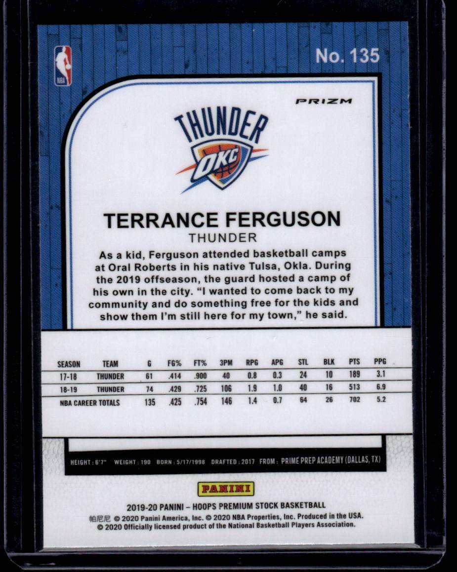 2019-20 Hoops Premium Stock #135 Terrance Ferguson Prizms Silver Laser