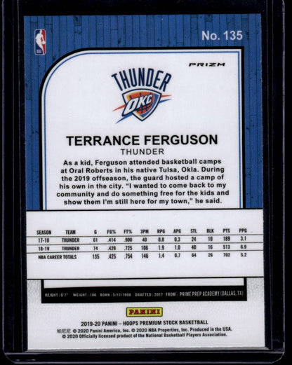 2019-20 Hoops Premium Stock #135 Terrance Ferguson Prizms Silver Laser