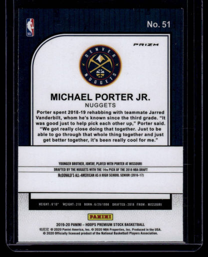 2019-20 Hoops Premium Stock #51 Michael Porter Jr. Prizms Green