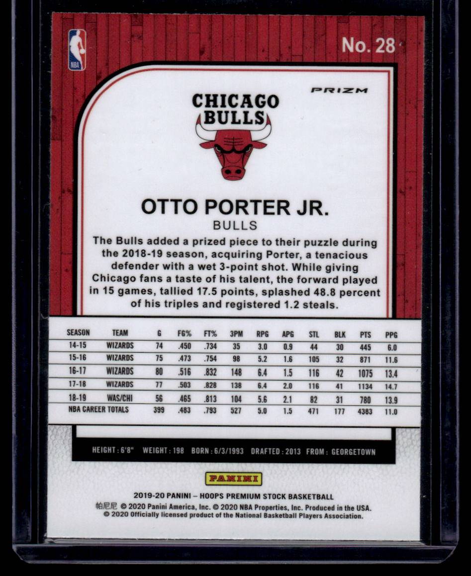 2019-20 Hoops Premium Stock #28 Otto Porter Jr. Prizms Silver Laser