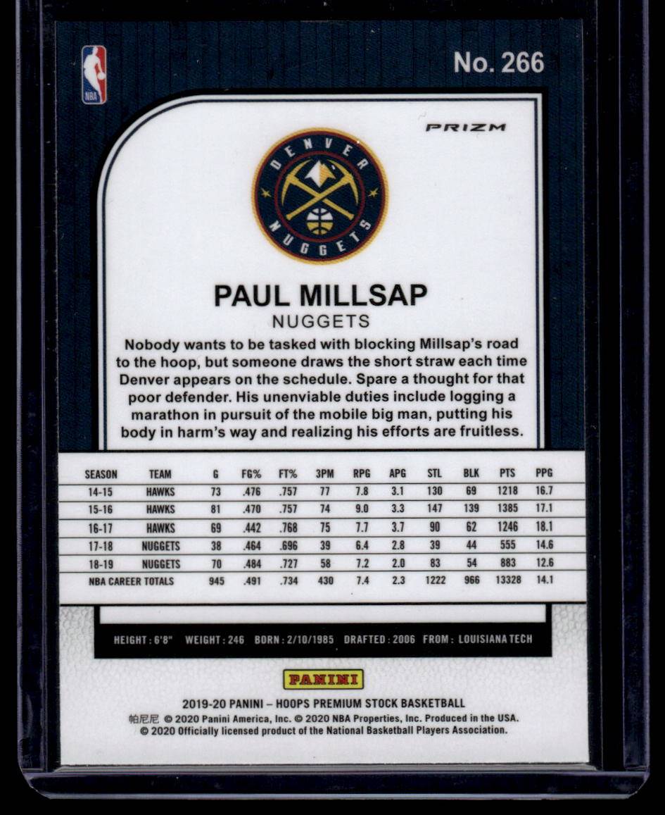 2019-20 Hoops Premium Stock #266 Paul Millsap Prizms Silver Laser