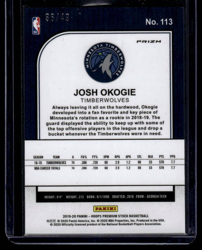 2019-20 Hoops Premium Stock #113 Josh Okogie Prizms Blue Flash #/49