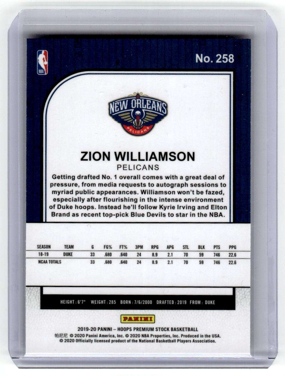 2019-20 Hoops Premium Stock #258 Zion Williamson