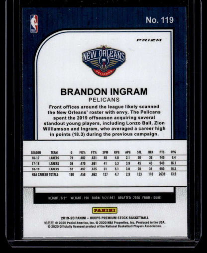 2019-20 Hoops Premium Stock #119 Brandon Ingram Prizms Silver