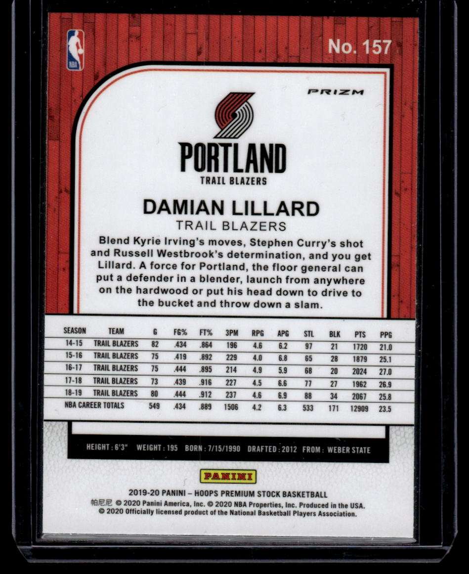 2019-20 Hoops Premium Stock #157 Damian Lillard Prizms Silver